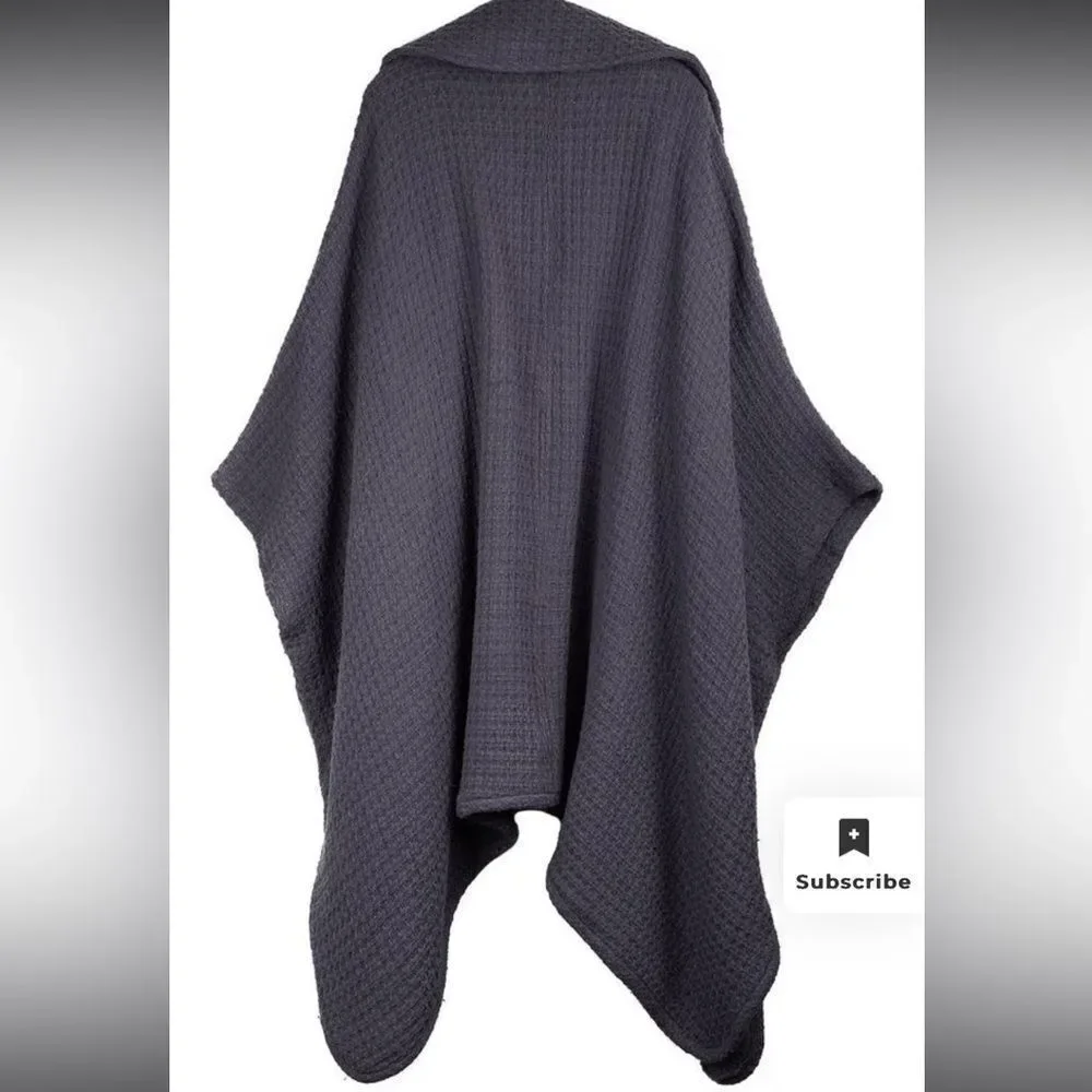 SAACHI Waffle Knit Topper Cape Scarf Cardigan Wrap in Dark Gray Cotton One Size - Picture 5 of 12
